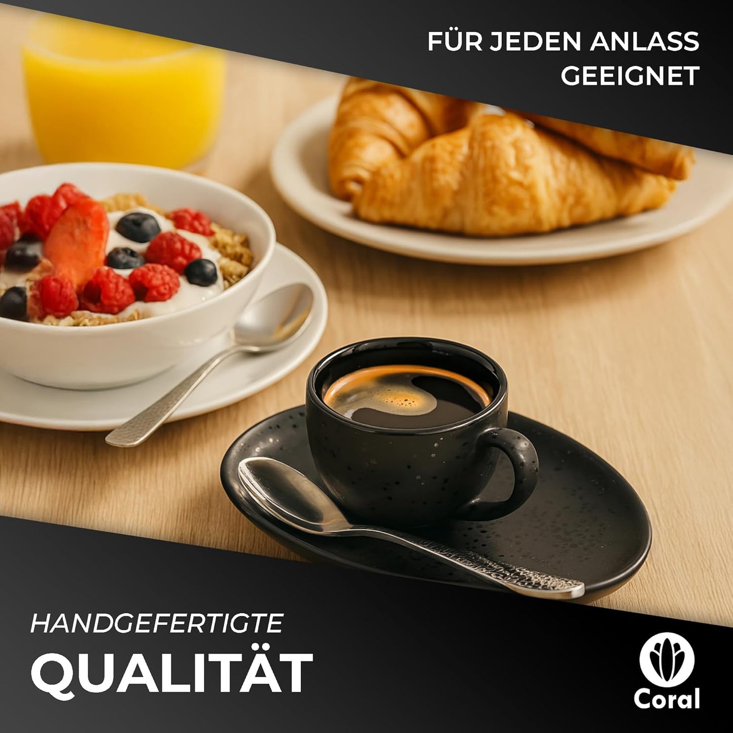 4-Set Espressotassen mit Löffel - 90 ml