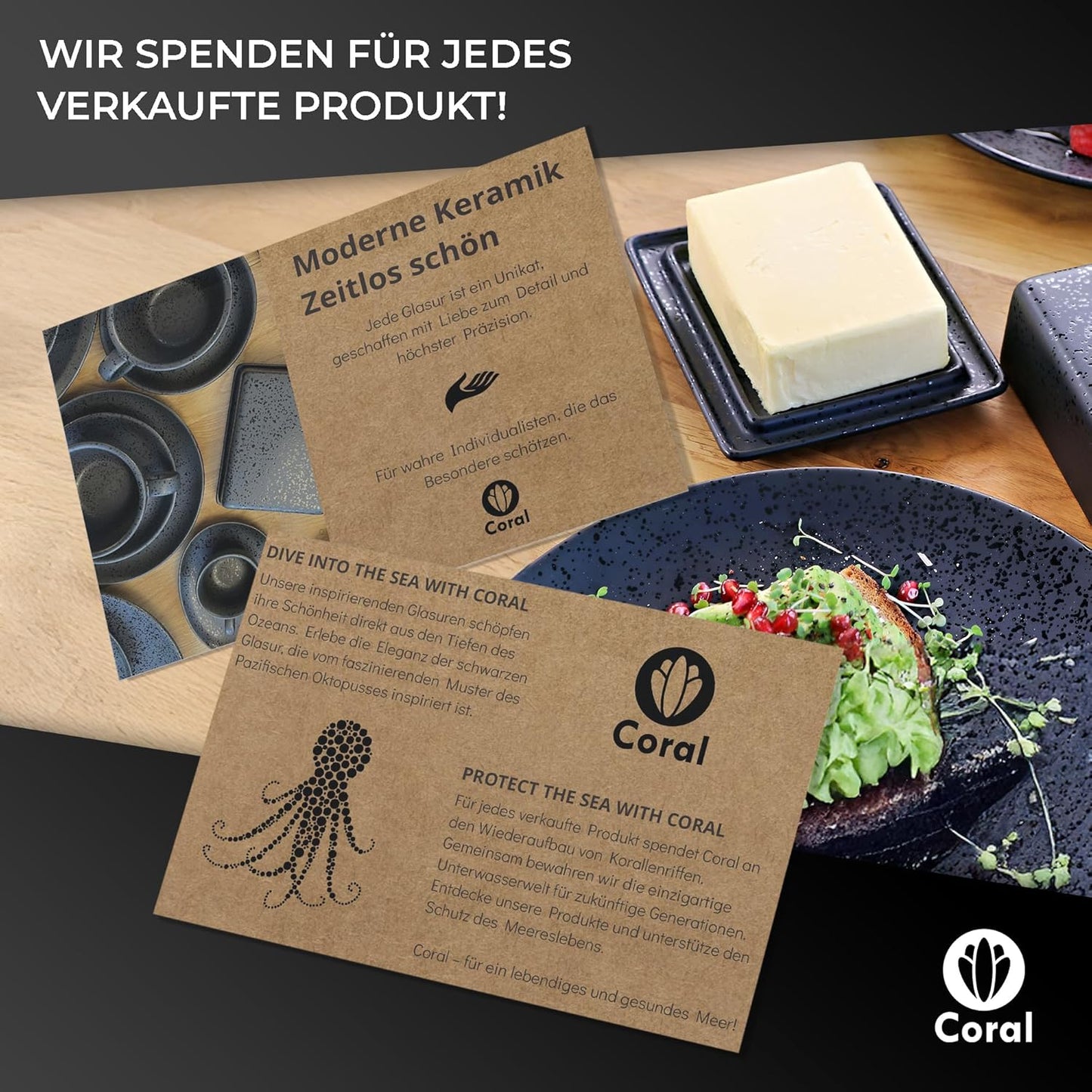 Butterdose Keramik in Schwarz für 250g Butter