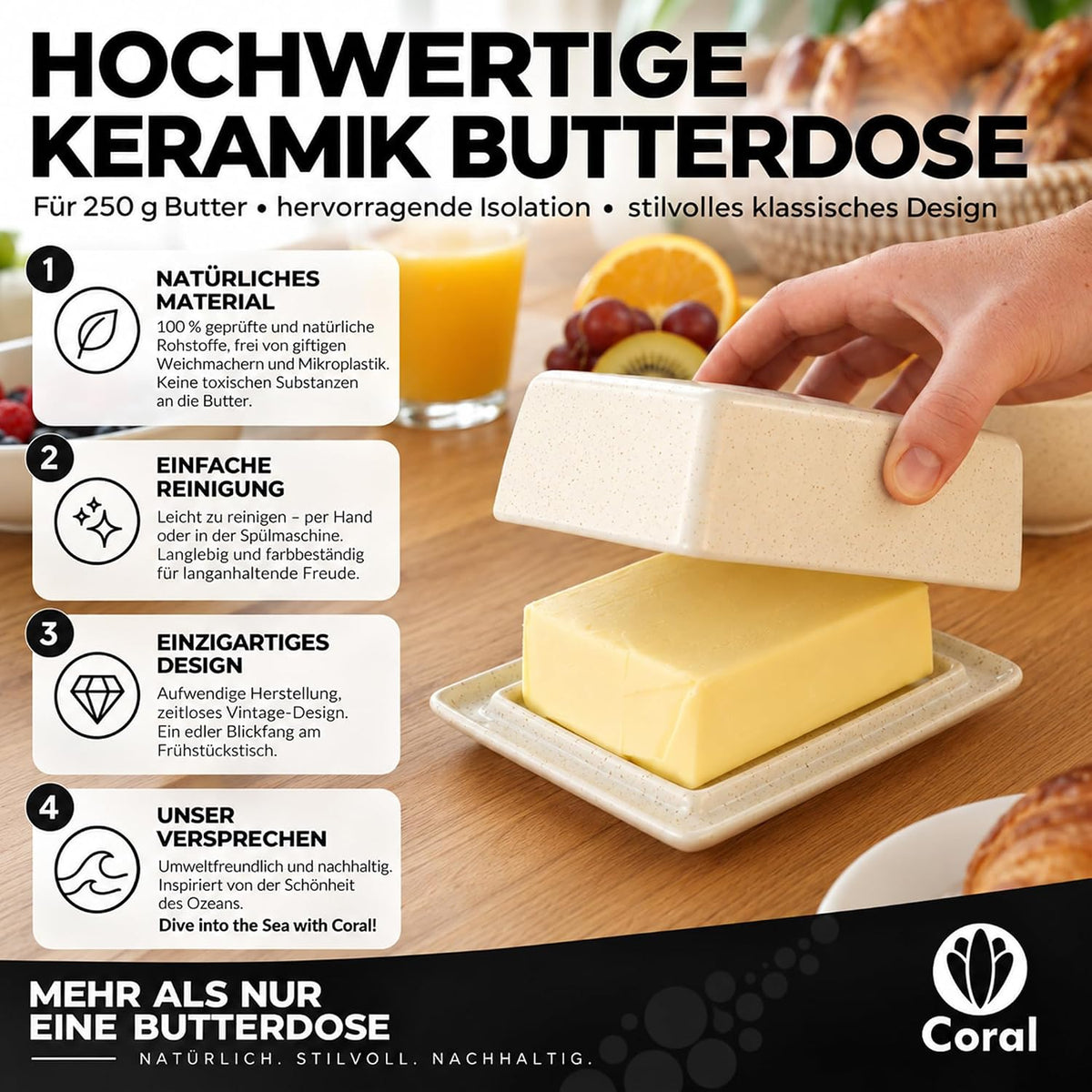 Butterdose Keramik in Beige für 250g Butter
