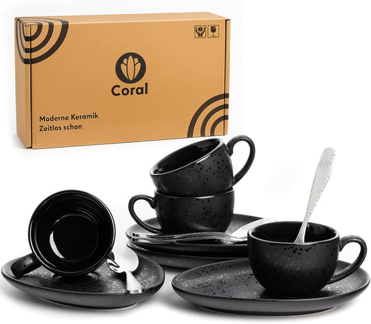 4-Set Espressotassen mit Löffel - 90 ml