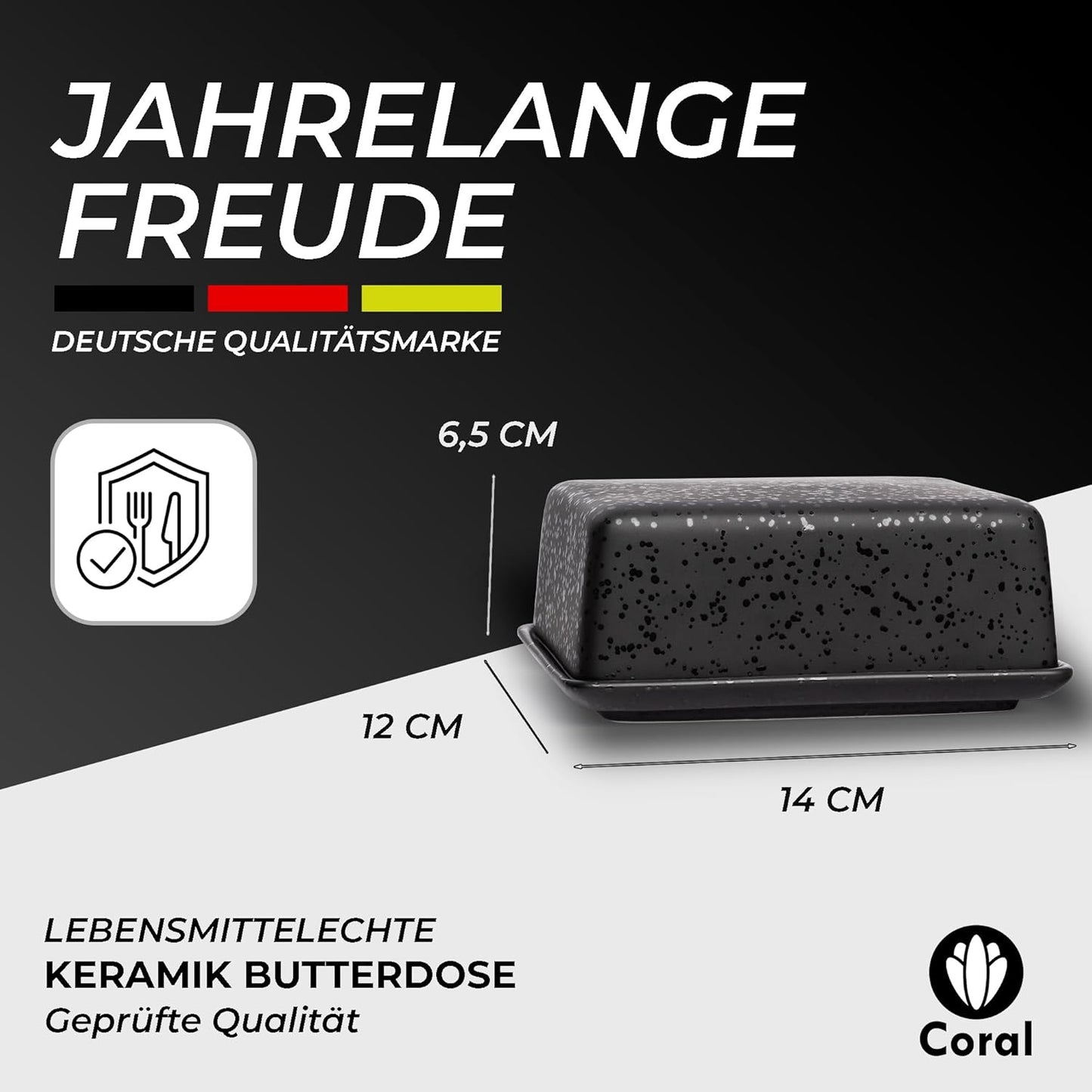Butterdose Keramik in Schwarz für 250g Butter