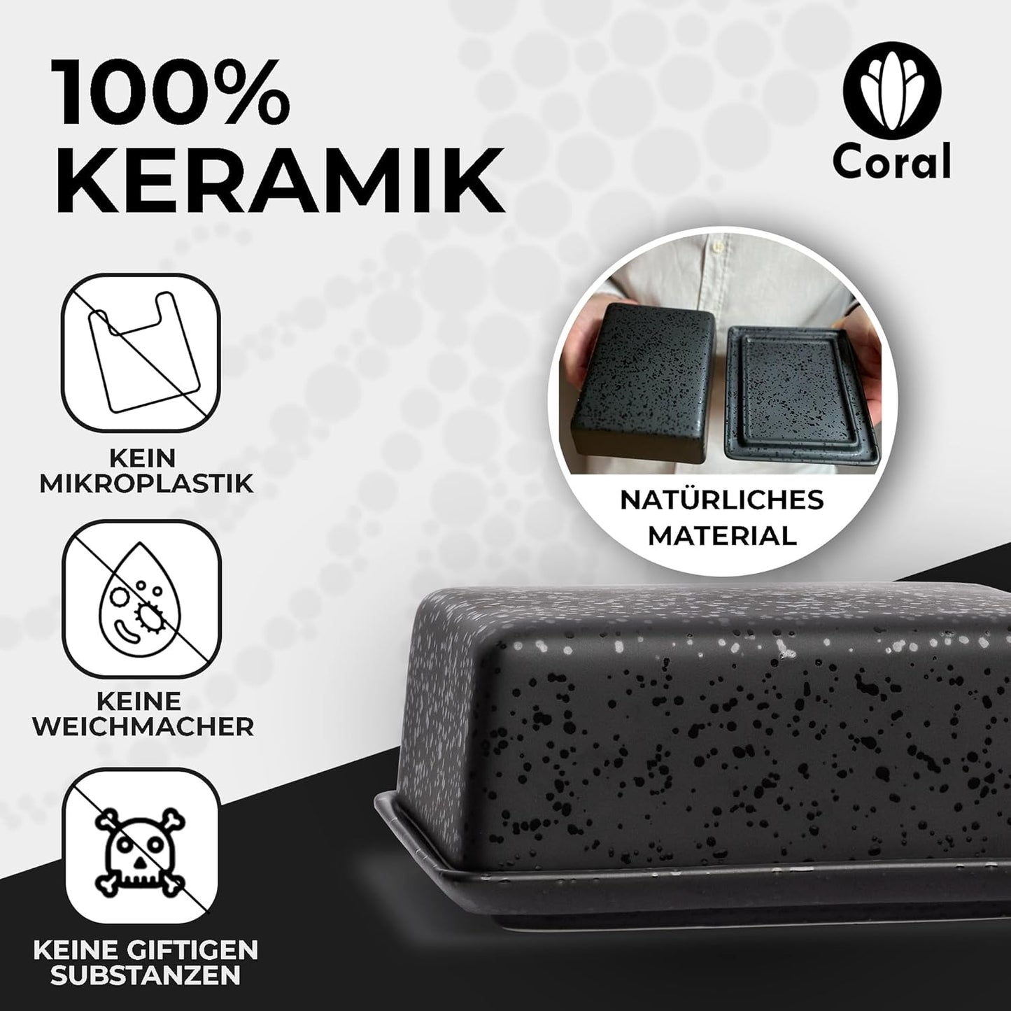 Butterdose Keramik in Schwarz für 250g Butter