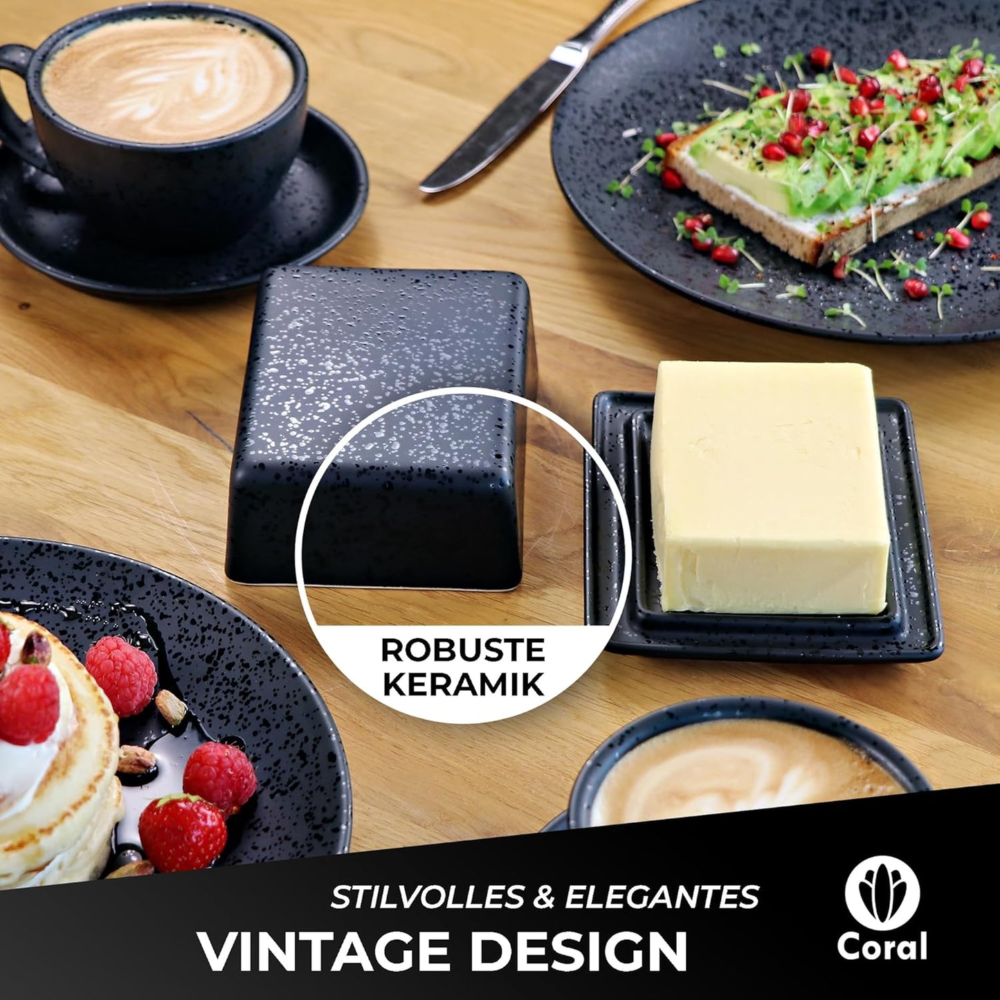 Butterdose Keramik in Schwarz für 250g Butter