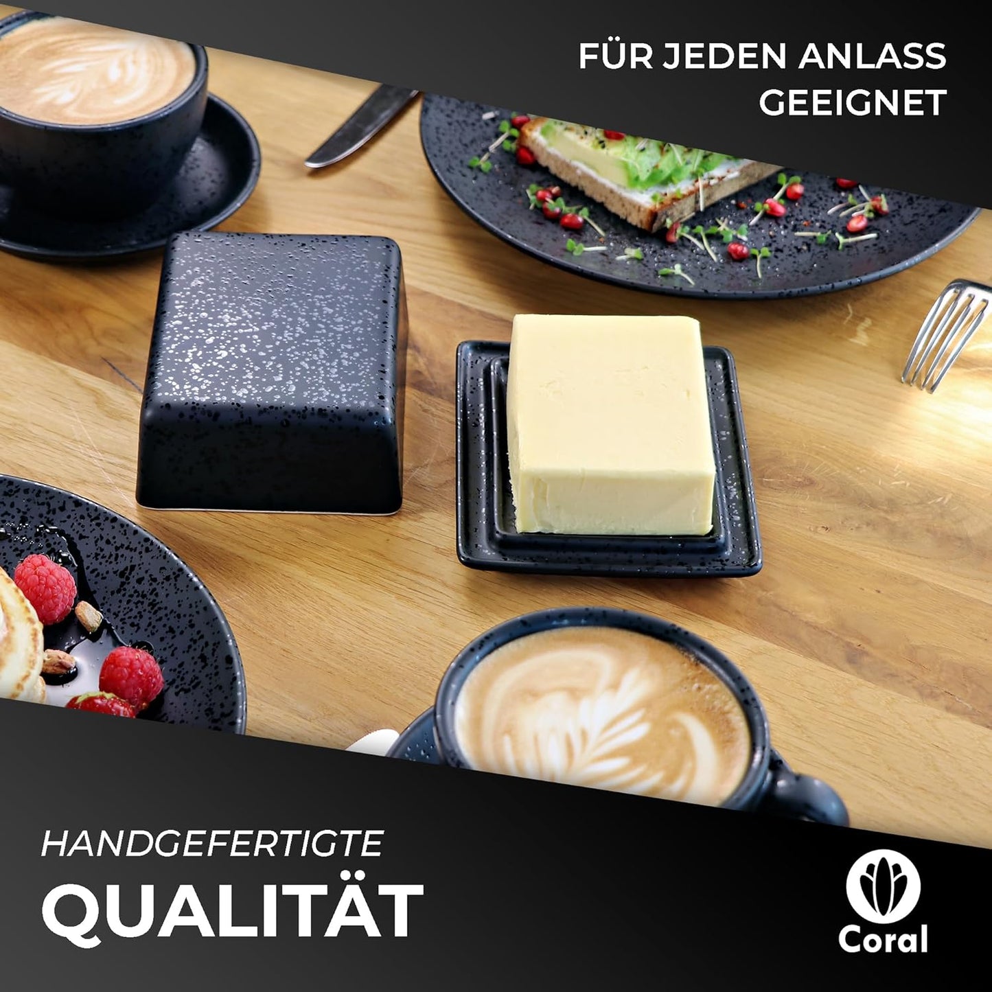 Butterdose Keramik in Schwarz für 250g Butter