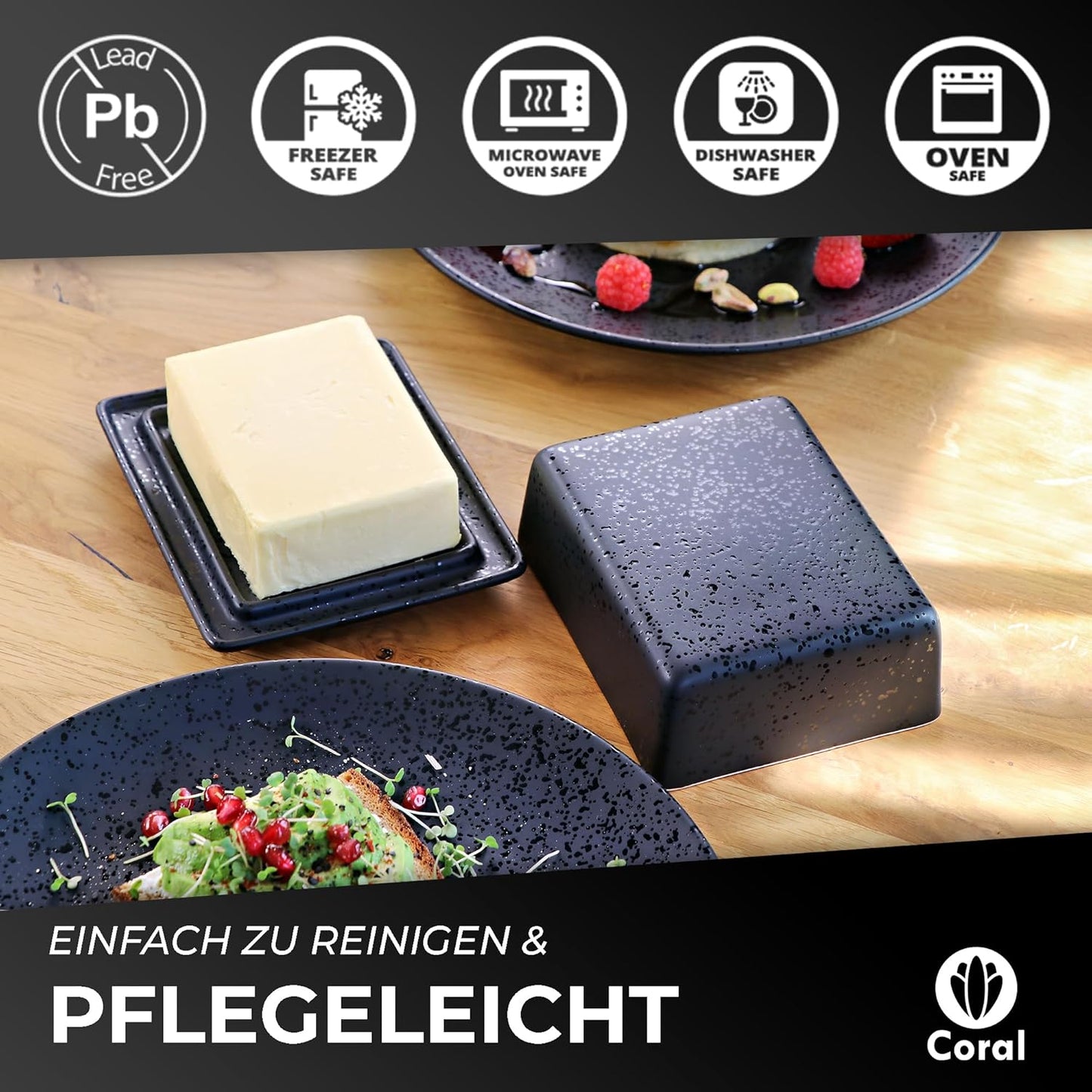 Butterdose Keramik in Schwarz für 250g Butter